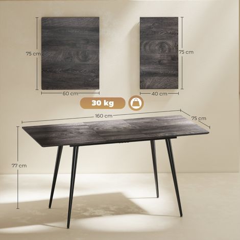 Table extensible 120-160x70cm, piètement acier robuste, pour 6 à 8 personnes, design moderne pour salle à manger, mécanisme d'extension fluide, plateau résistant (1/5)