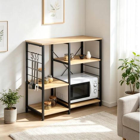 Mueble estantería de cocina con 5 baldas roble claro OKMYHOME (1/4)