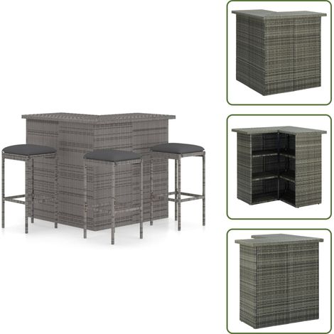 Tavolo da bar - vidaXL Set Bar da Giardino 4pz con Cuscini in Polyrattan Grigio - Sgabelli da bar