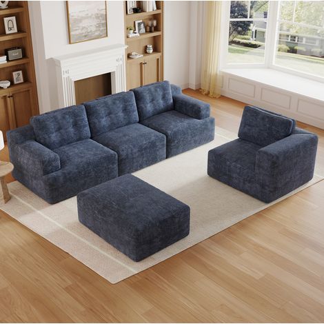 Divano modulare 252x180x82 cm in ciniglia blu, senza montaggio, salvaspazio – MEUBLIV (1/5)