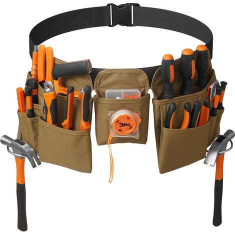 19 Poches Ceinture Porte Outil Bricolage Réglable Ceinture Pratique,Sacoche Outils Kaki (1/5)