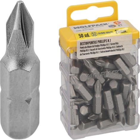 Embouts de tournevis cruciformes n° 1 (50 pièces) en acier S2 au chrome vanadium. Embouts hexagonaux, tournevis points, (1/3)