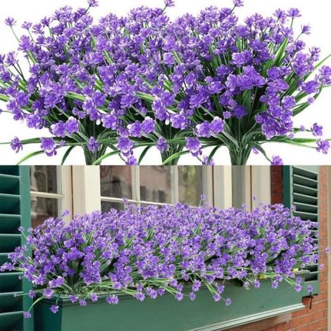 5 Bouquets Fleurs artificielles, résistant aux UV, sans décoloration, pour décoration intérieur et extérieur, Violet (1/4)