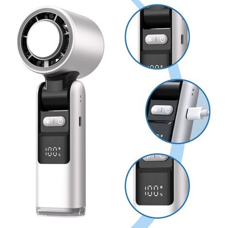 Ventiladores Mini y de Mano，Ventilador de Mano，Ventilador Portátil，4000 mAh，Mini Ventilador Recargable，Recargable，Pantalla LED，Blanco (1/5)