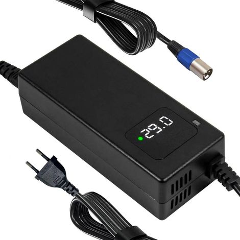Chargeur 24V pour Batterie Plomb (SLA/AGM/Gel) 29V 4A, Prise XLR 3 Broches mâle (Pin 1 + / Pin 2 -), écran LED, idéal Fauteuil Roulant (1/5)