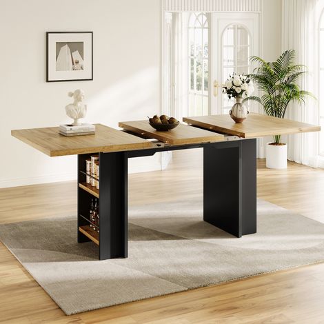 Escritorio aparador extensible 120-160x80x75 cm natural en MDF con almacenamiento y estantes (1/5)