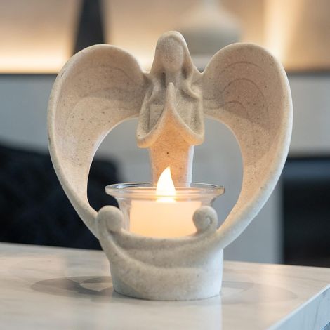 1 Bougeoir Ange, Résine Blanche, LED Vacillante, Photophore Décoratif, Intérieur Noël Mariage (1/5)