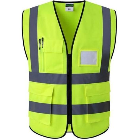 Gilet Jaune Securite, Gilet de Travail de Sécurité Haute Visibilité avec Fermeture éclair et Poches (XL, Jaune) (1/4)