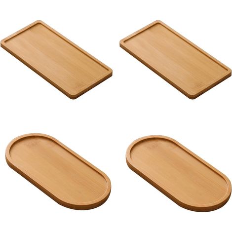 4 ovale Tabletts, rechteckiges Bambustablett, kleines Dekotablett, Bambus-Aufbewahrungsteller, Serviertablett aus Holz (1/5)