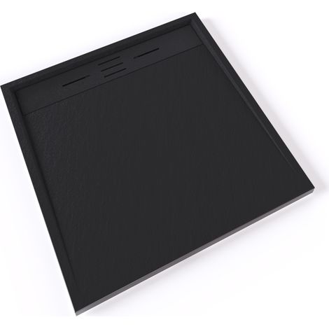 HIEMAL Receveur de douche 90 x 90 cm résine Noir aspect ardoise + bonde incluse - Salle de bain