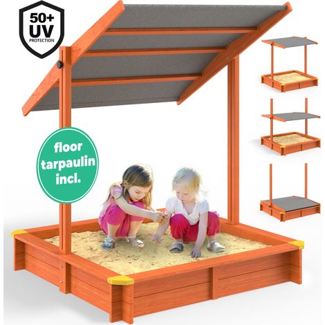 Spielwerk® Sandpit with Canopy or porch Corner Protection Floor Mat UV 50 Wood Environmentally Friendly Glaze Sand Box Kids Children Playing Set Sami (de)