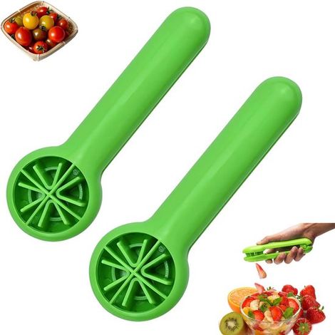 Cortador de uvas portátil, 2 piezas, Cortador de frutas, Cortador de tomates, Corta en cuatro trozos, Portátil, Corte rápido y uniforme, Verde (1/5)