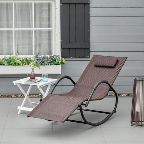 Outsunny Schaukelliege für den Außenbereich mit Armlehnen, Kopfstütze und Rattanoptik für Garten, Terrasse und Balkon, max. Belastbarkeit 160 kg, 157 x 60 x 80 cm, Braun