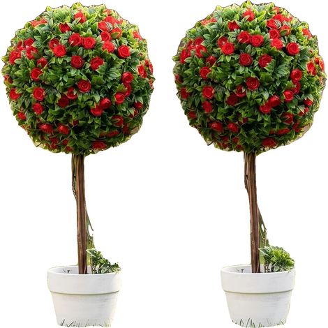 Sfera di bosso artificiale, facile da installare, decorazione per tutto l'anno, rossa (1/2)