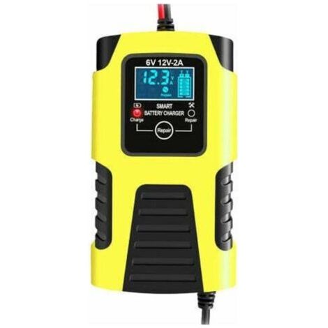 BUNTHAUS Chargeur De Batterie Intelligent Automatique 12V/2A 24V/2A, Chargeur D'Entretien Portable, Desulfurateur De Batterie De Voiture Et De Moto, Jaune (1/4)