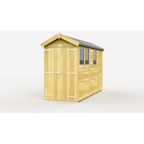 4 x 9 Feet Apex Shed - Double Door With Windows - Wood - L272 x W118 x H217 cm