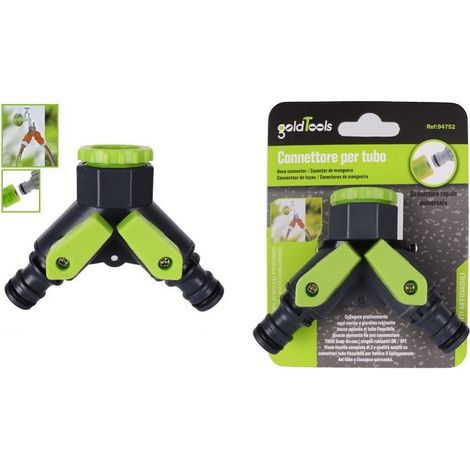 TRADE SHOP - Tubo Connettore A Y Con Rubinetto 2 Vie Rapido Universale Plastica Giardino 94752 - (1/3)
