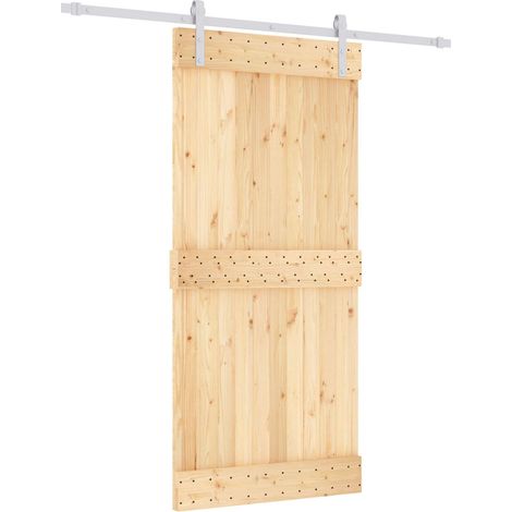 Sliding Door Natural and White 95 x 210 cm Solid Pine Wood vidaXL (1/5)