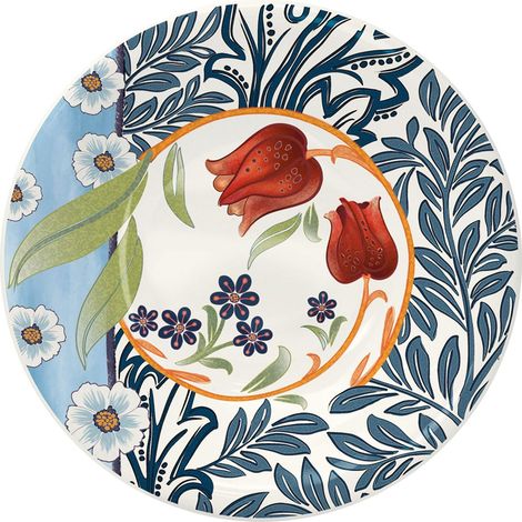 Collection de table de plats plats, fonds, fruits, saladier et service en céramique, fabriqué en Italie, décoration tulipe, lavables au lave-vaisselle (saladier 25 cm - 1 pc) (1/5)