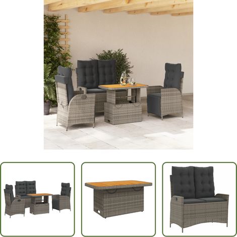 vidaXL Banc de jardin - Ensemble à manger jardin 4pcs et coussins Gris Résine tressée (1/5)