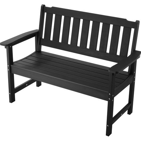 Mophorn Panca da Giardino in Plastica, Lunghezza 128 cm, Capacità di Carico 363 kg, Sedia da Esterno con Schienale e Braccioli per Cortile, Parco e Giardino, Colore Nero