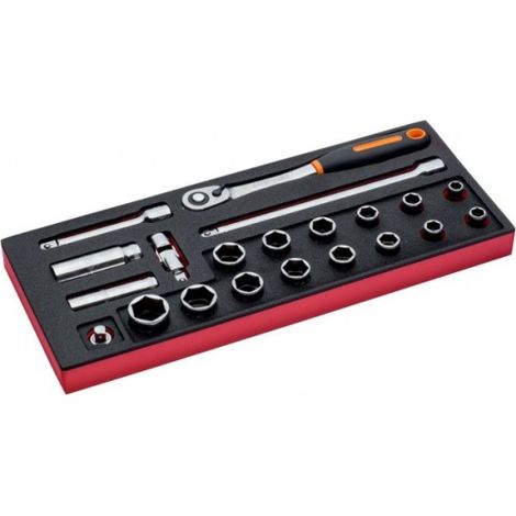 BAHCO - Jeu de cliquets à tête ronde et douilles 1/2", module mousse 1/3 Fit&Go - 21 pcs