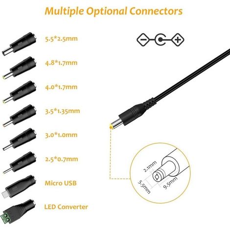 12W Adaptateur Secteur Universel AC à DC 3V 4.5V 5V 6V 7.5V 9V 12V 1A Transformateur d'alimentation à Découpage avec 8 Connecteurs DC pour électroniques Ménagers, 1000mA Max (1/4)