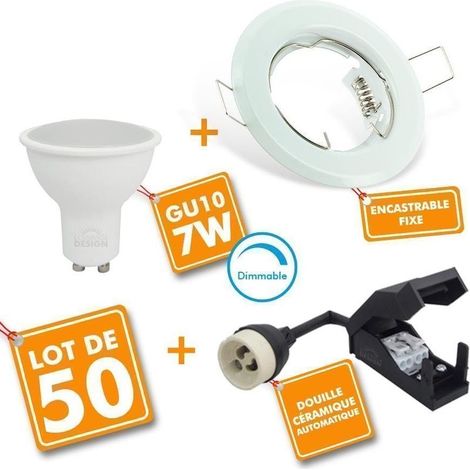 Lot de 50 Spot LED encastrable complet Blanc Fixe avec Ampoule GU10 7W Dimmable Température de Couleur: Blanc neutre 4000K (1/5)