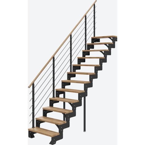 Dolle Modultreppe Gardentop Innen Eiche 12 Stufen 216-264cm Geschosshöhe 75cm Stufenbreite inkl. Geländer (1/4)