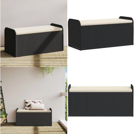 Banc de rangement avec coussin noir 115x51x52 cm résine tressée - Banc De Jardin - Meuble De Jardin - Rangement Extérieur - Coffre De Jardin - Résine Tressée - Home & Living