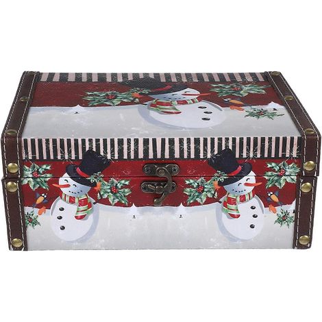 Boîte de rangement de Noël en bois PU, multifonctionnelle, pour la maison, le bureau ou l'école, 23,5 x 16,5 x 9 cm, style vintage, 1 pièce (1/5)