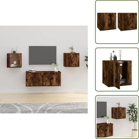 TV-Wandschränke 2 Stk. Räuchereiche 40x34,5x40 cm - TV Schrank - Wandregal - Wohnwand - Regal - Fernsehschrank (1/5)