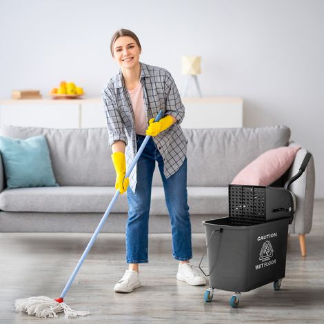 Seau de Nettoyage 20L avec Roues et Essoreur Seau pour Mop avec Séparateur d'Eau 60x27x70,5 cm Noir (1/5)