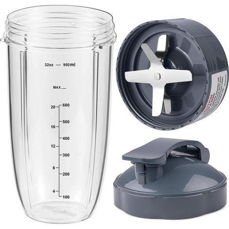 Pièces de Rechange pour NutriBullet, Cup Gobelet et Lame de Remplacement pour Nutribullet Pro 900 et 600 Watt, Lame Extracteur, Gobelet et Couvercles Rabattabl Compatibles avec Nutribullet 32oz (1/5)
