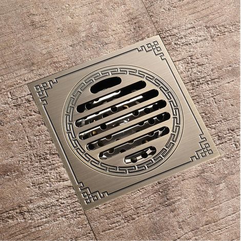 Desagüe cuadrado para suelo, canal de ducha de latón, desagüe de ducha a prueba de olores, rejilla de ducha para baño, gran diámetro 10 x 10 cm, accesorios de baño (1/5)
