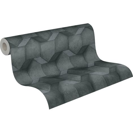 Papier peint intissé en béton Papier peint intissé moderne aspect béton noir en aspect 3D (1/5)