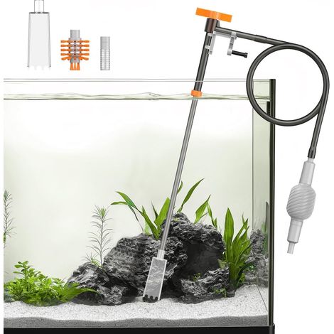 Kit de changement d'eau pour aquarium - Siphon - Aspirateur avec tuyau de 1,4 m de long et tuyau extensible - Outil de nettoyage manuel pour gravier d'aquarium - Pour changement d'eau, lavage (1/5)