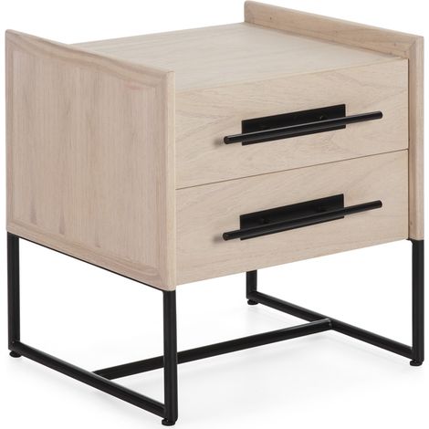 Table de chevet 2 tiroirs 50x45x54 Bois mindi naturel/Métal noir (1/5)