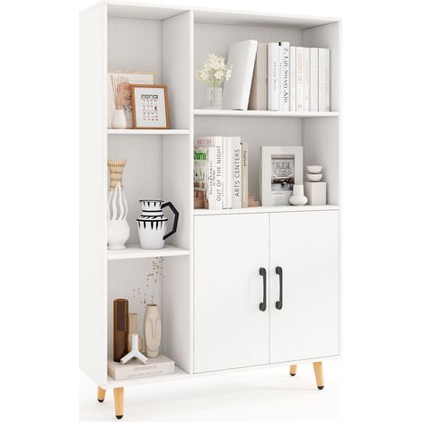COSTWAY Bookcase 119 cm Floor Bookshelf w/ 5 Open Compartments-White (1/5)