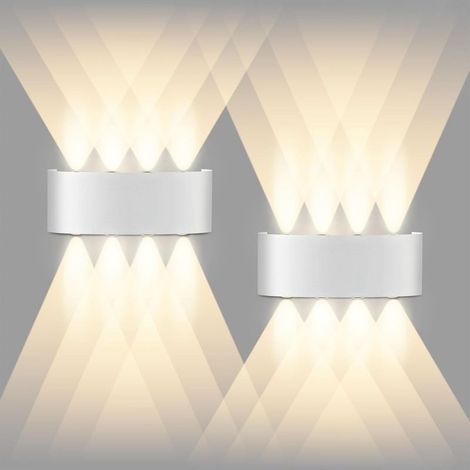 Set mit 2 weißen 8W LED-Wandleuchten, Innen-/Außenwandleuchten, IP65 Warmweiß 3000K Wandlampen, Moderne quadratische Auf-/Abwärts-Aluminium-Wandleuchten für Schlafzimmer, Wohnzimmer, Hotel [Energiekla (1/5)