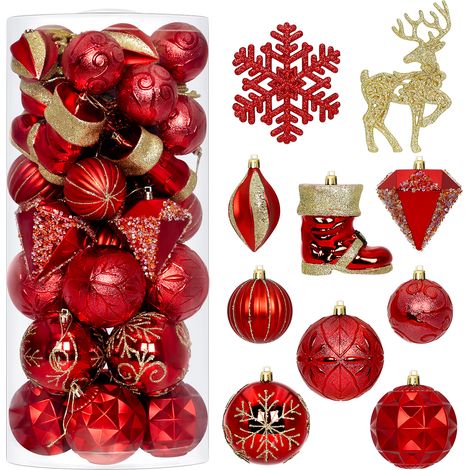 Set di palline per albero di Natale StarryLights, rosso e oro, 42x19x19 cm (1/5)