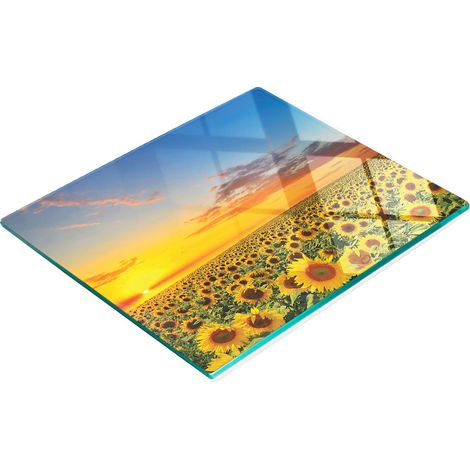 Tagliere decorativo in vetro temperato con motivo campo di girasoli, 60x52 cm (1/5)