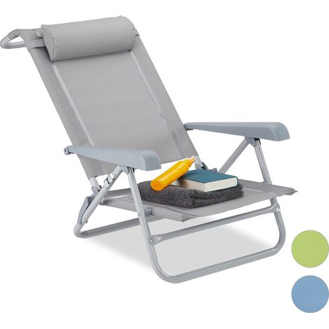Relaxdays – Chaise pliante de jardin 8 positions – Tissu textilène et acier – Charge max 120 kg – Coussin de tête amovible – Décapsuleur intégré (1/5)