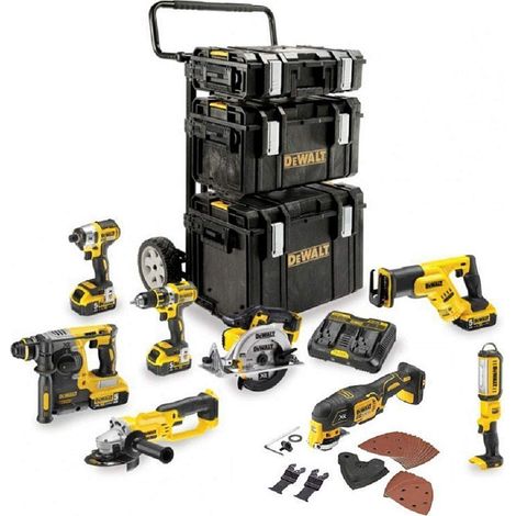 Dewalt – Pack de 8 outils électroportatifs 18V – 4 batteries Li-Ion 5Ah – Chargeur double DCB102 – Coffret de transport robuste