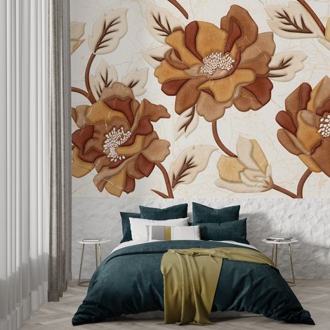 Papier peint fleur terracotta - 150 x 250 cm (1/2)
