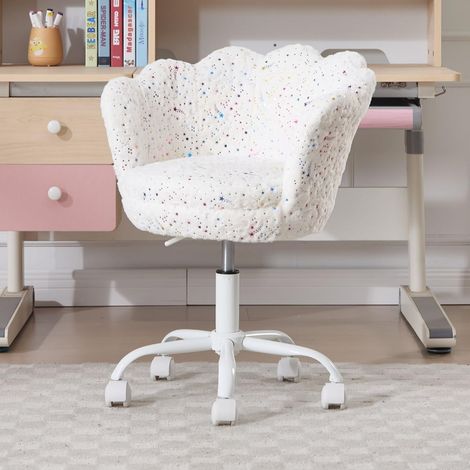 Wahson Kids Desk Chair in Faux Fur Swivel Task Chair with Petal Backrest Children Study Chair Height Adjustable for Girls Boys, White