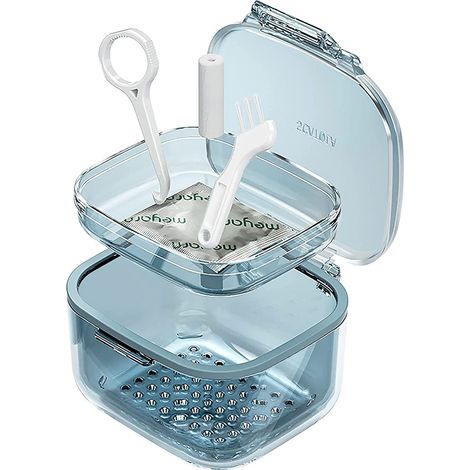 Boîte à Appareil Dentaire 3 Niveaux avec Égouttoir, Organisateur Orthodontique Portable pour Prothèse et Gouttière, Bocal de Nettoyage (1/4)