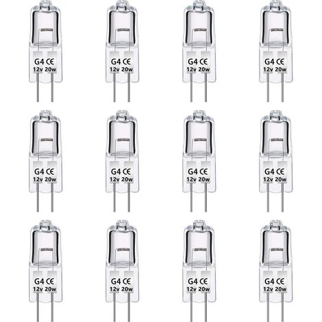 Paquet de 12 Ampoules Halogènes G4 12V 20W, Intensité Variable, Blanc Chaud 2700K, 280LM, Lampe Halogène Basse Tension G4, Capsule Transparente, Pour Lustre, Placards, Plafonniers (1/5)