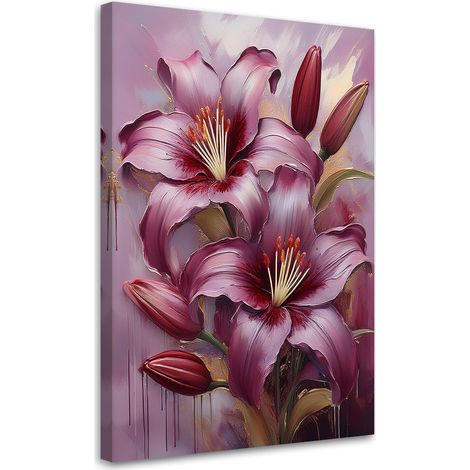 Tableau déco Fleurs Lys peints 40x60 (1/5)