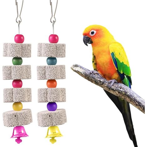 Bird Toy, Mineral Stone with Bird's Beak, Chew Birds Toys Mineral Calcium Stone with Bells for Parakeets, Parrots, Lovebirds, Chinchillas, Rabbits (1/5)